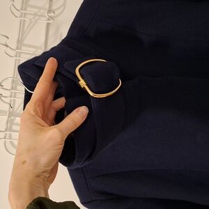 Mango Women's Navy Babydoll Coat Funnel Neck and Gold Buckle Detail (Size XXS)